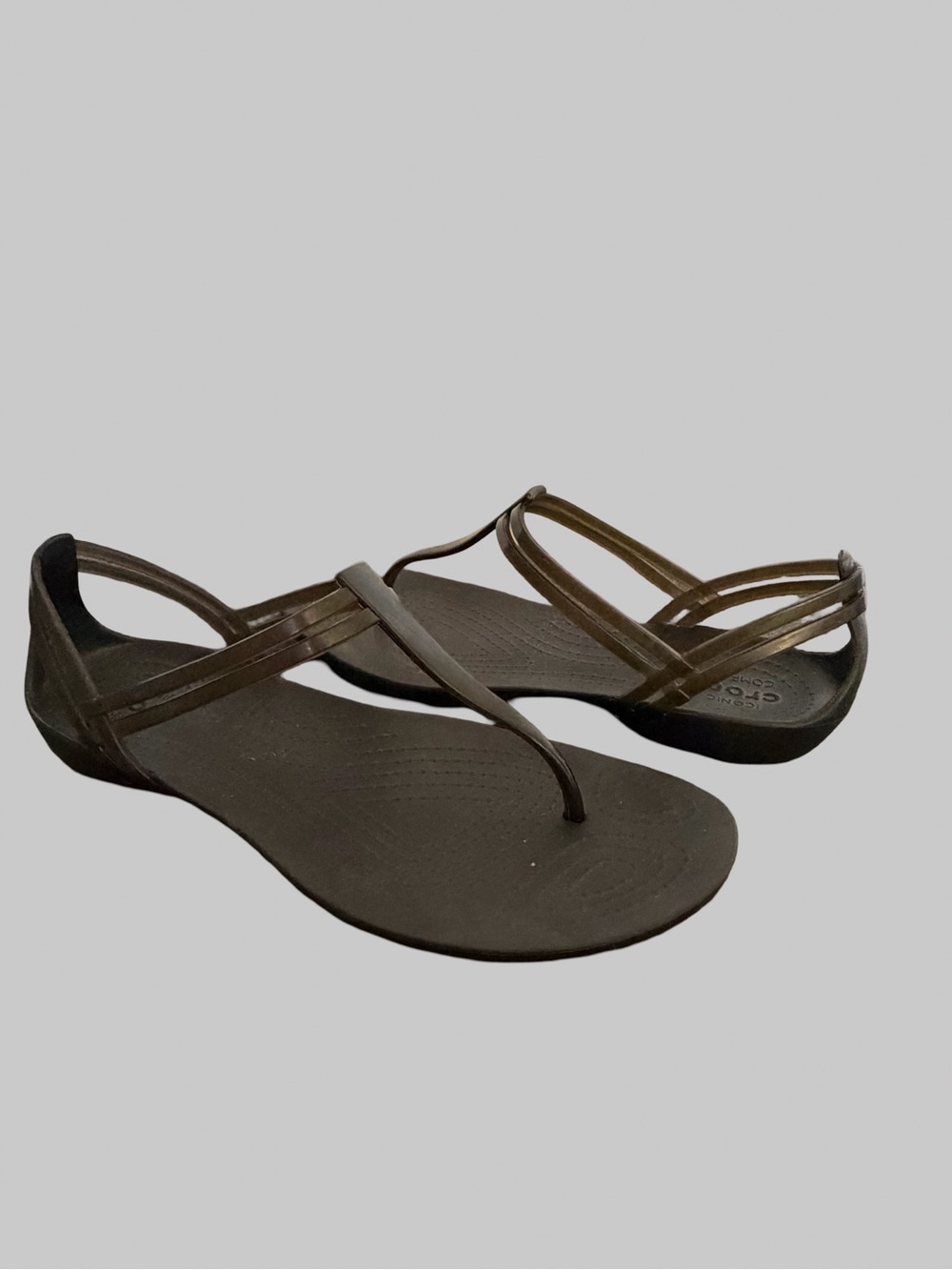 CROCS Womens Black Isabella T-strap Jelly Lightweight Casual Beach Sandals-Sz-8